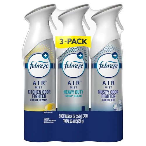 Febreze Air Freshener Spray, Odor-Fighting Room Spray, Heavy Duty Bundle, Heavy Duty Kitchen, Heavy Duty Crisp Clean, Musty Odor Fighter Scent Mix, 8.8oz, 3 Count
