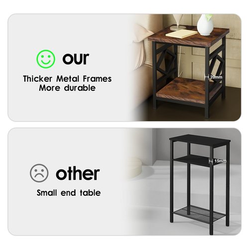 HODGSON Mini Fridge Stand Table with Large Capacity Storage, 18” Rustic Industrial End Table Side Table with 2-Tier for Beverage, Refrigerator, Dorm, Apartment,Office, Bedroom Corner
