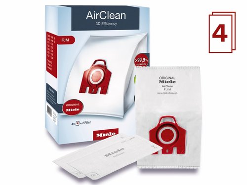 Miele Genuine AirClean 3D FJM Vacuum Cleaner Bags, 4 x Bags, 1 AirClean Exhaust Filter