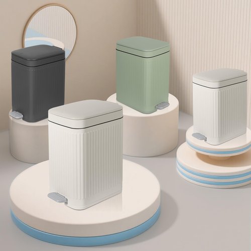 rejomiik Small Bathroom Trash Can with Lid 1.9 Gallon Step Trash Can Slim Garbage Can with Soft-Close Waste Bin for Bathroom, Bedroom, Office, Dorm, RV, Sage Green
