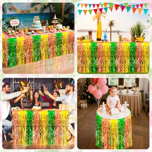 Hawaiian Luau Table Skirts - 2 Pack, 9ft Foil Fringe Decoration