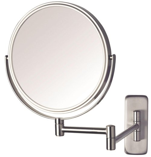 JERDON 8-Inch Two-Sided Swivel Wall Mount Mirror - Makeup Mirror with 8X Magnification & 13.5 inch Wall Extension - Nickel Finish - Model JP7808N