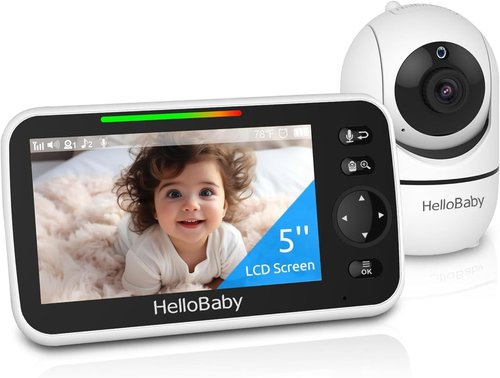 HelloBaby Baby Monitor - 5" Screen, 30-Hour Battery, Pan-Tilt-Zoom, Night Vision & 2-Way Talk | HB6550