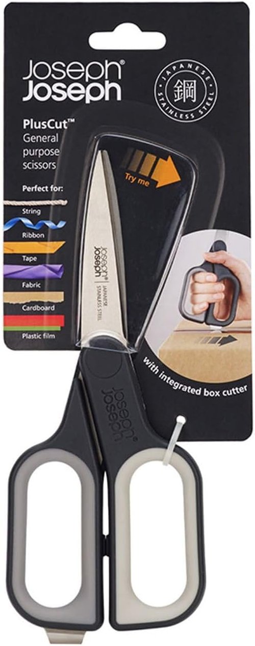 Joseph Joseph PlusCut Kitchen Scissors - All-Purpose Design with Box Cutter & Soft-Grip Handles
