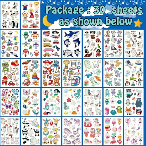Glow in the Dark Temporary Tattoos for Kids Party Favors 30 Sheets