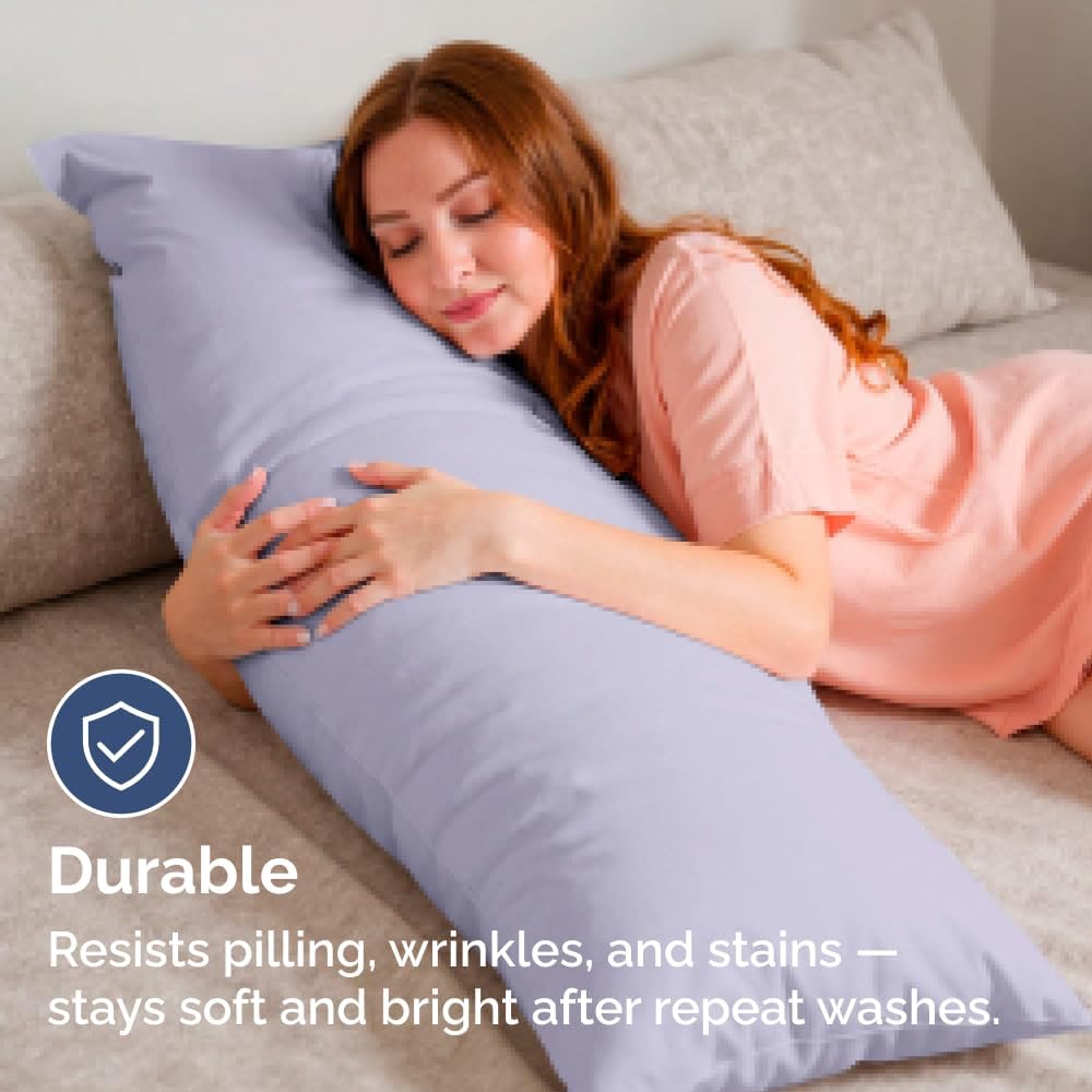 Skiennix Body Pillowcases Set of 4 | Soft & Breathable 20x54 Long Pillow Covers - Fade-Free & Machine Washable (Light Lavender)