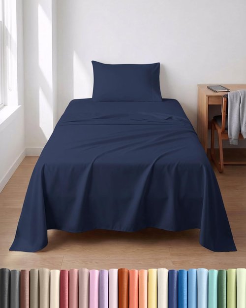 Lightweight Bed Sheet Set by [Brand Name] - Cooling Twin XL Bedding for Hot Sleepers - Breathable with Deep Pockets - Navy Blue