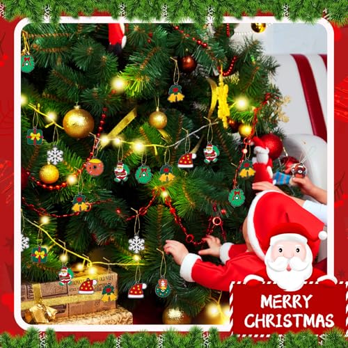 Mini Christmas Tree Ornaments Set with Star Topper, Skirt & Lights - 63 Pieces