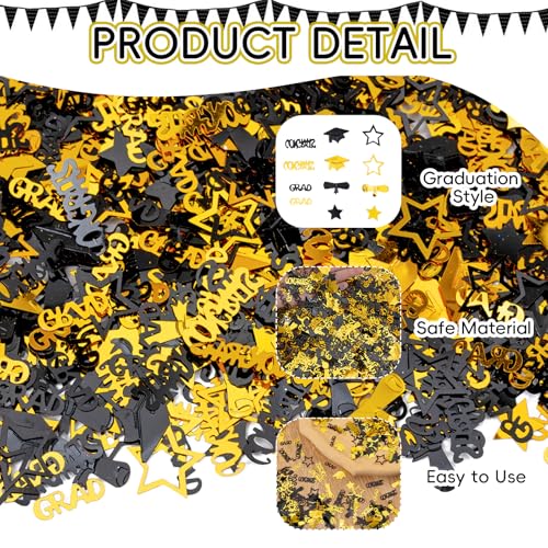 Graduation Confetti Decorations - 2500pcs Black Gold Glitter for 2026