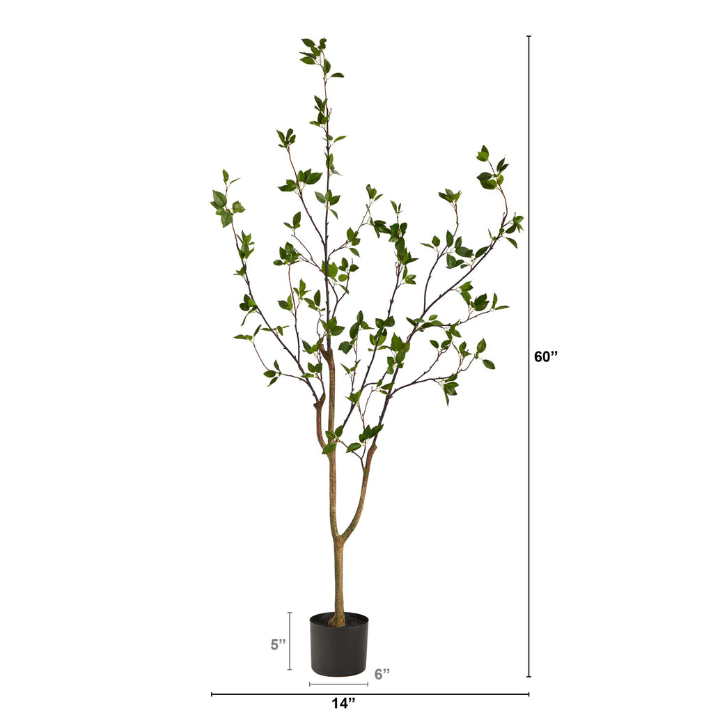 Nearly Natural 5ft Citrus Artificial Tree with Bendable Branches, Realistic 60in Minimalist Fake Tree with Nursery Planter for Indoor Home Decor, Living Room, and Office Decor