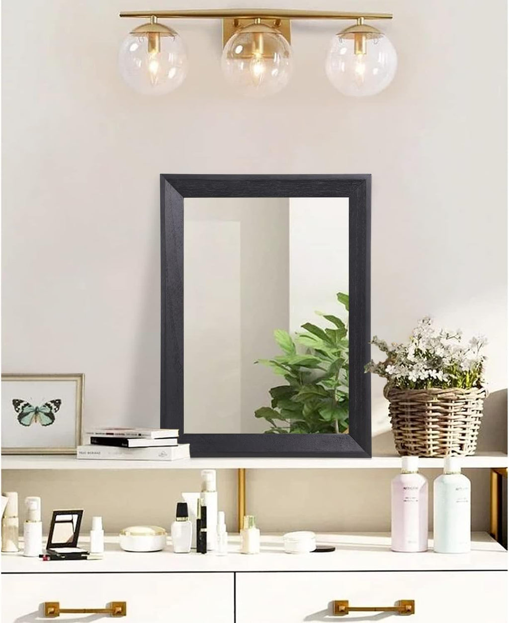 AAZZKANG Black Rectangle Wall Mirror - Decorative Wood Framed Design for Bedroom, Bathroom & Entryway