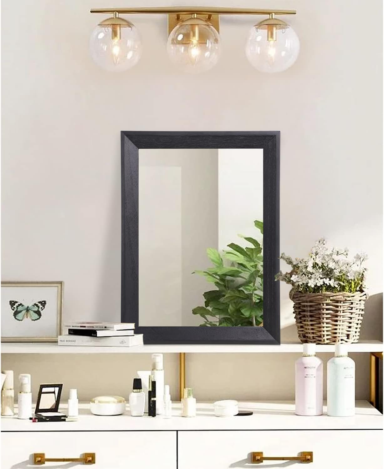 AAZZKANG Black Rectangle Wall Mirror - Decorative Wood Framed Design for Bedroom, Bathroom & Entryway