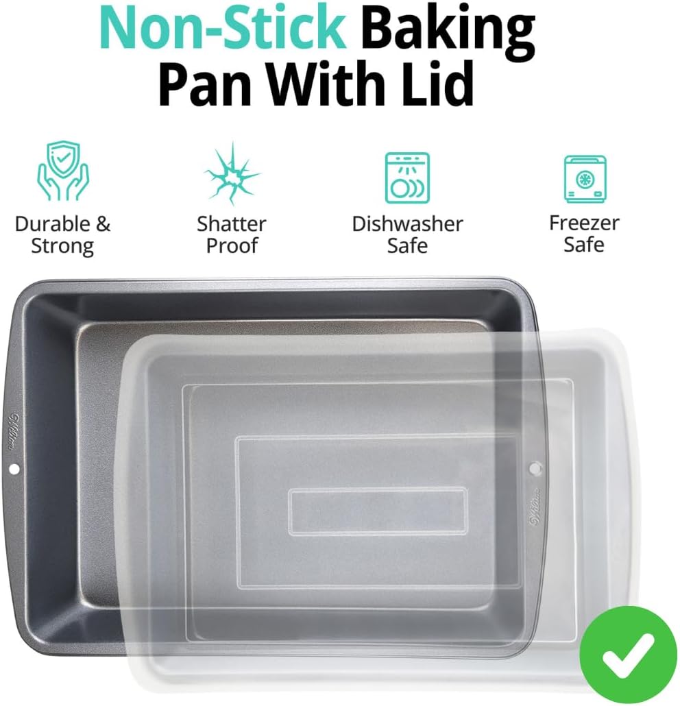 Nonstick Baking Pan by [Brand Name] - 9x13 Inch Covered Cake Pan for Brownies, Lasagna | Dishwasher & Freezer Safe