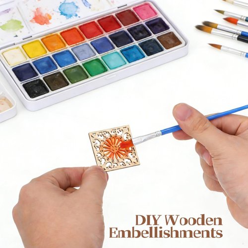 Abaodam Wooden Craft Tags - 20 Unfinished Boho Flower Cutouts with Hemp Rope | 40MM for DIY Projects
