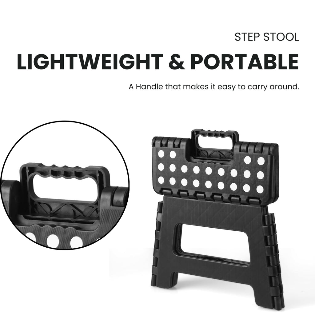 PandaEar 2 Pack Home Folding Step Stool, Lightweight Step Stool with 9 Inch Height for Kids, Sturdy Foot Stool for Kitchen, Bedroom, Bathroom & Bathroom, Black