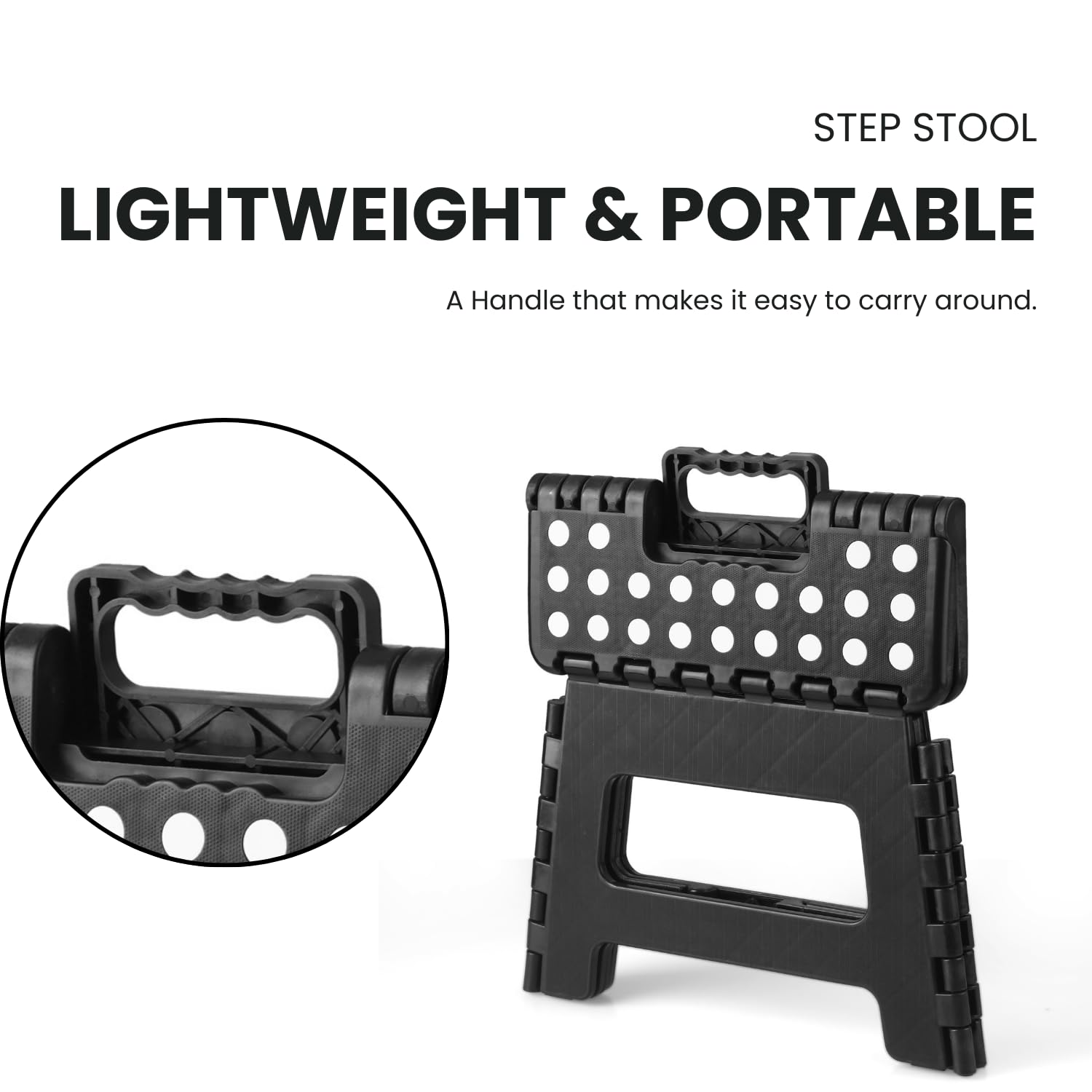 PandaEar 2 Pack Home Folding Step Stool, Lightweight Step Stool with 9 Inch Height for Kids, Sturdy Foot Stool for Kitchen, Bedroom, Bathroom & Bathroom, Black