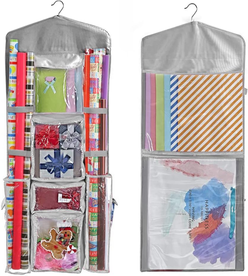 Primode Wrapping Paper Organizer - Over The Door Storage for Gift Wrap, Bags & Accessories | 40”x17” Gray
