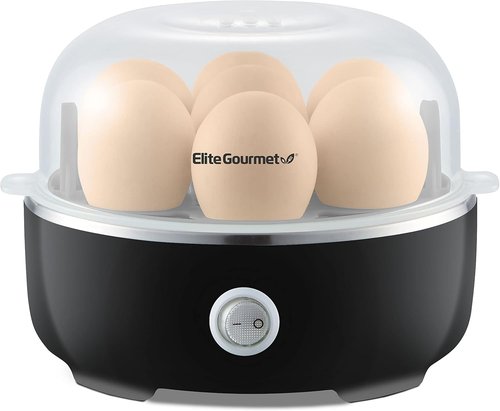 Elite Gourmet Easy Egg Cooker - Electric 7-Egg Capacity for Soft, Medium, Hard-Boiled Eggs | Auto Shut-Off, BPA Free, Classic Black