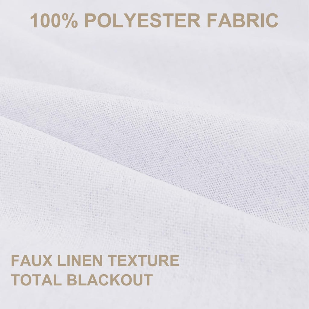 Skiennix 100% Blackout Linen Curtains - Thermal Insulated Drapes for Bedroom | 50" W x 96" L, Bright White