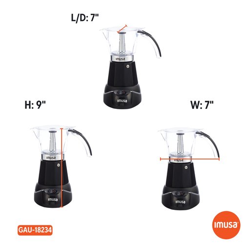 IMUSA 6 or 3 Cup Electric Espresso Maker Black Coffee Machine for Cuban Coffee, Moka and Espresso Drinks