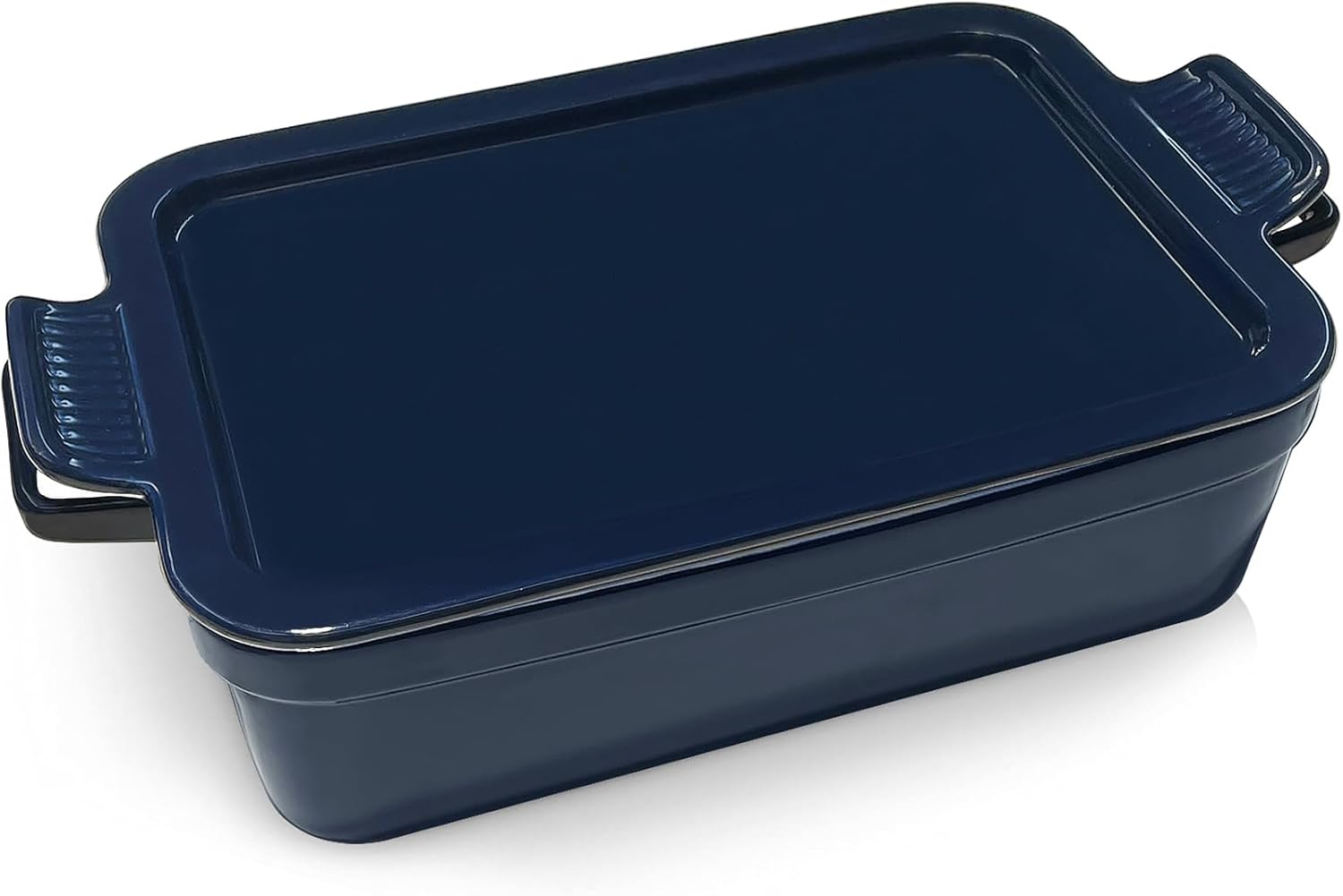 Skiennix Baking Pan - Deep Ceramic Lasagna Dish with Handles & Lid | Navy Blue, 3.1 Quarts