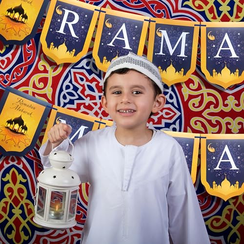 Ramadan Mubarak Banner - Gold & Blue Islamic Decoration