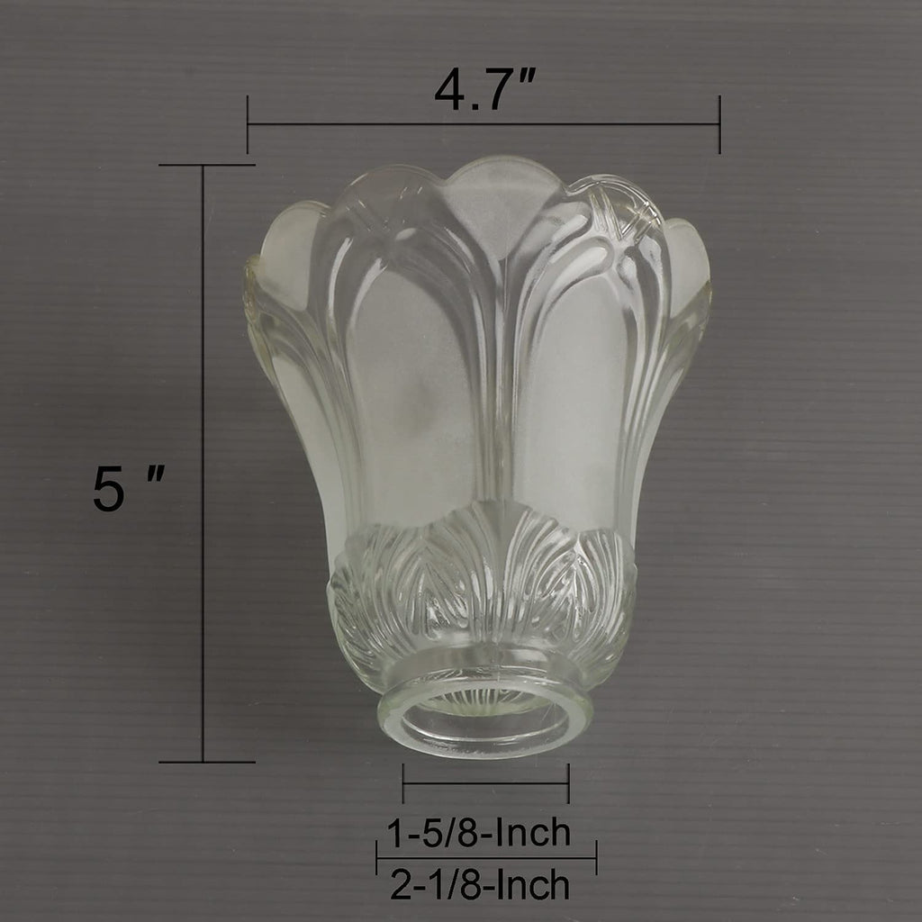 Anmire 2 Pack Clear Frosted Flower Glass Shade, Bell Shaped Light Fixture Replacement Globe or Cover with 2-1/8-Inch Fitter for Ceiling Fan Light Chandelier Wall Sconce, G0015