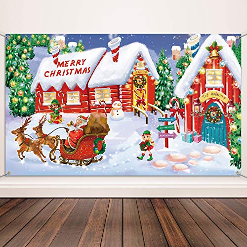 Christmas Wall Scene Santa Workshop and Toy Shop Backdrop - Extra Large Holiday Decor
