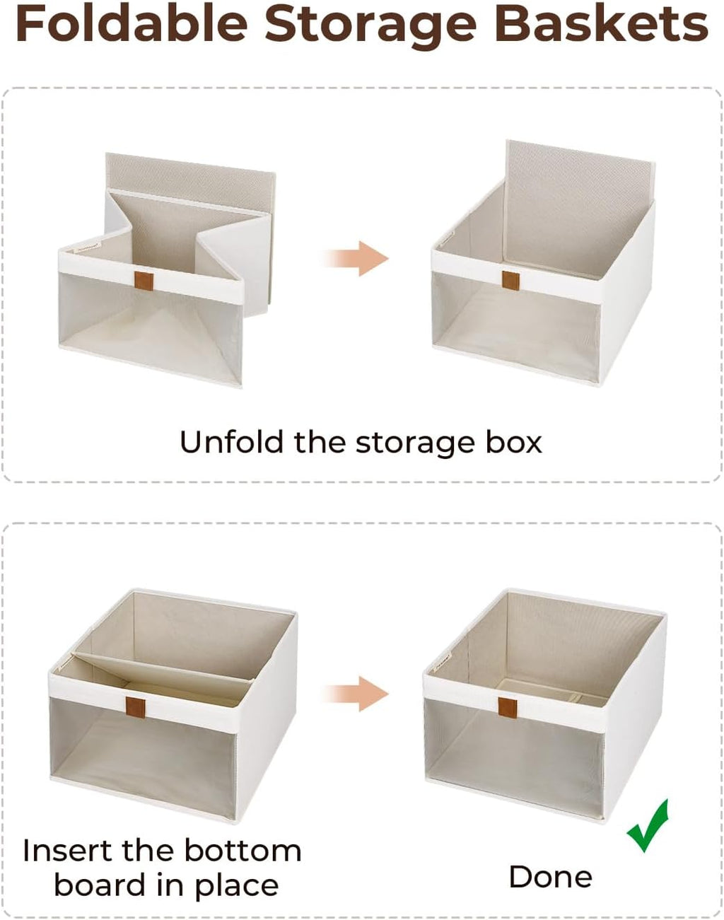 StorageWorks Large Closet Storage Bins - Foldable Fabric Organizers with Clear Window & Handles | Beige, 3 Pack