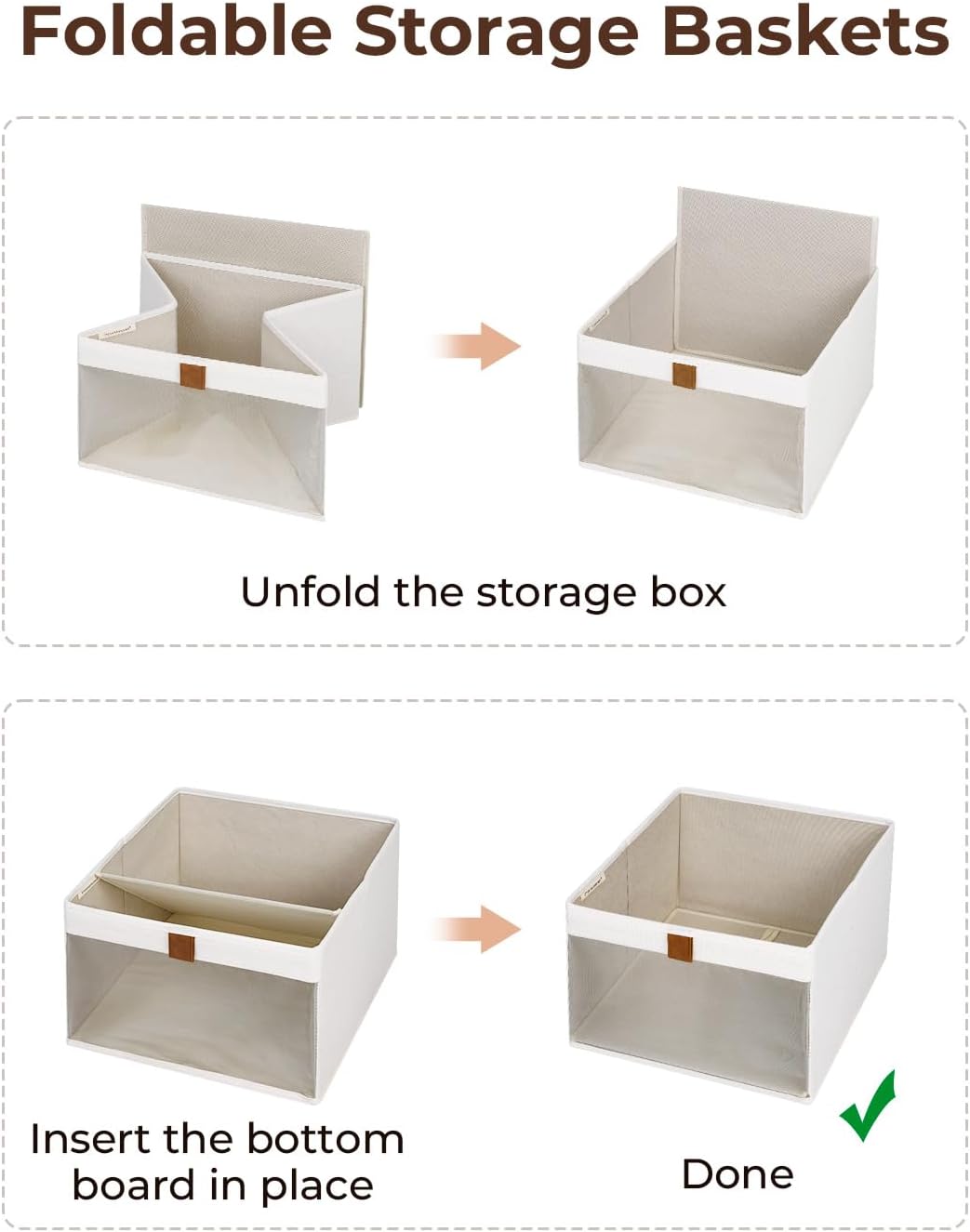 StorageWorks Large Closet Storage Bins - Foldable Fabric Organizers with Clear Window & Handles | Beige, 3 Pack