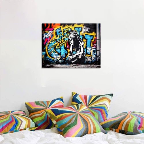 Banksy Graffiti Canvas Wall Art - Colorful Framed Street Art Poster for Living Room | 12x16 Inch