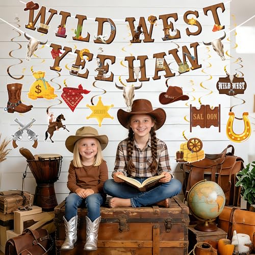 Western Cowboy Party Decorations Set - Multicolor Wild West Banners & Swirls