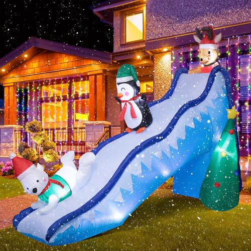 Wonder Garden 8.2FT Christmas Inflatable Penguin Slide for Outdoor Yard Decor - Blue Variation