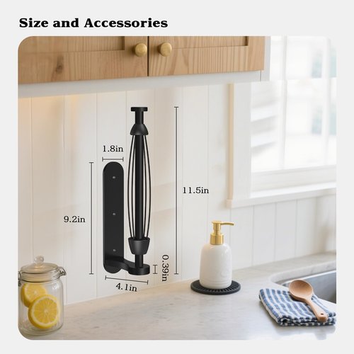 Magnetic Paper Towel Holder for Fridge - No Drill, One Hand Tear with Ratchet Mechanism, Black, Self-Adhesive & Wall Mount for Kitchen, RV, Garage