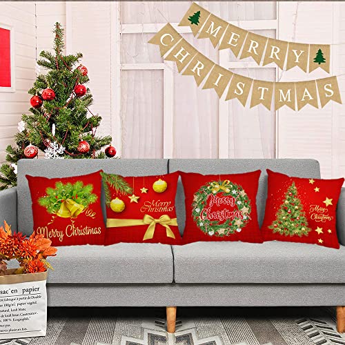 Neatee Living Christmas Pillow Covers 12x12 Set of 4 Velvet Xmas Cushions