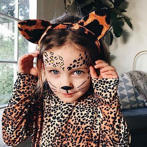 Leopard Face Temporary Tattoos Gold Cheetah Cat Makeup Stickers for Halloween