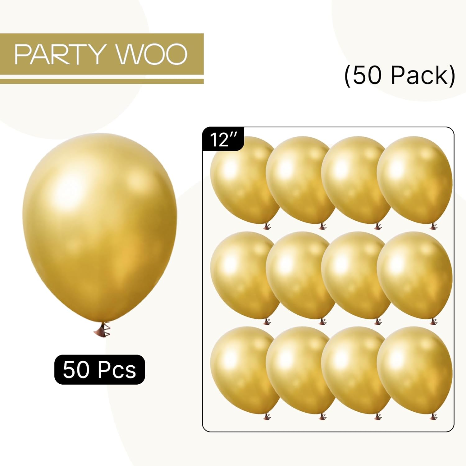 PartyWoo Metallic Gold Balloons - 50pcs 12 Inch Chrome Latex Helium Balloons for Celebrations