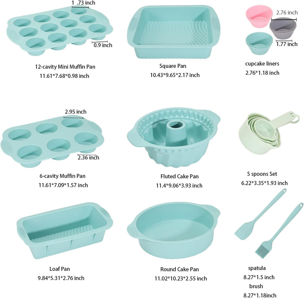 Skiennix 25 PCS Silicone Baking Pans Set - Nonstick Bakeware with Round/Square Cake Pans & Muffin Cups