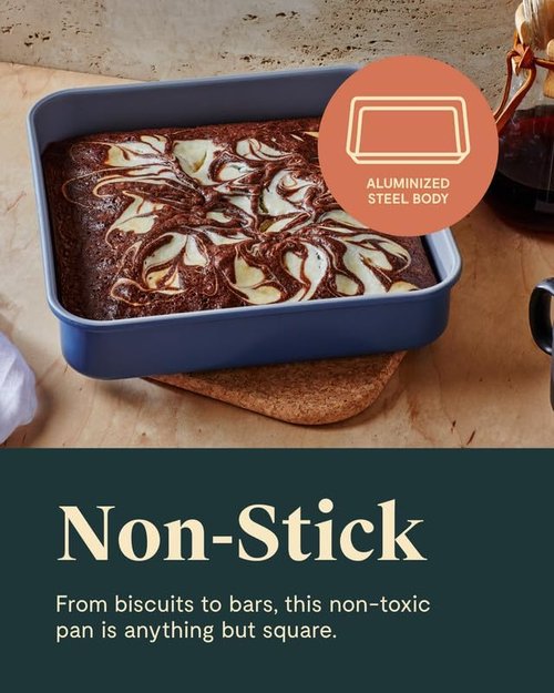 Caraway Non-Stick Ceramic Square Pan - 9” Naturally Slick Coating - Non-Toxic & PTFE Free - Ideal for Brownies, Cakes & More - Navy