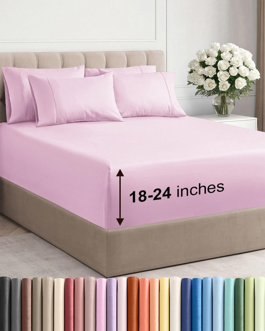 Skiennix Extra Deep King Sheet Set | 6-Piece Breathable Cooling Bedding - Soft, Wrinkle-Free Light Pink
