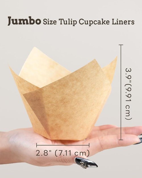 Bake Choice Jumbo Tulip Cupcake Liners - 100 Unbleached Greaseproof Muffin Cups for Baking & Parties
