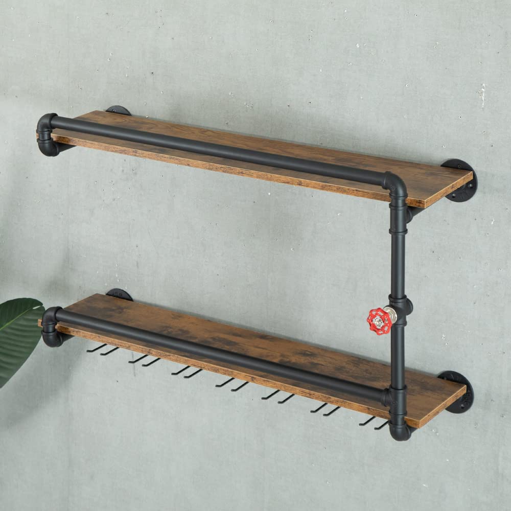 BOTAOYIYI Wine Rack Wall Mounted 2 Tier, Black(35.4x10.6x19.7)