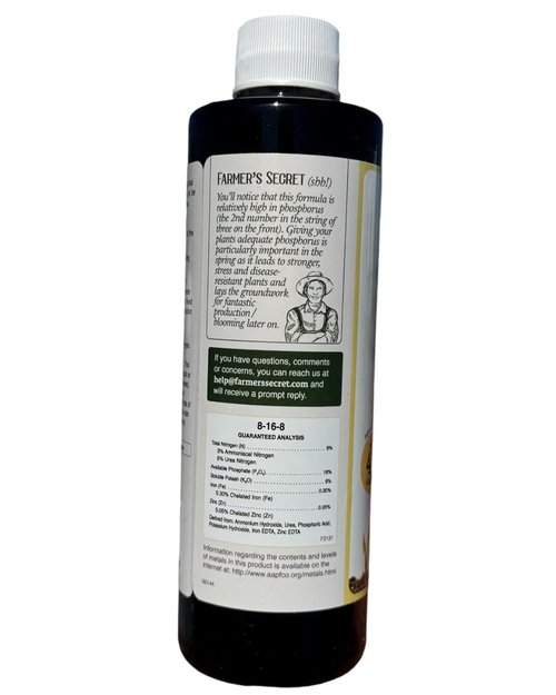 Farmer's Secret Spring Booster Fertilizer - Super Concentrated 8-16-8 Formula for All Plants (8oz)