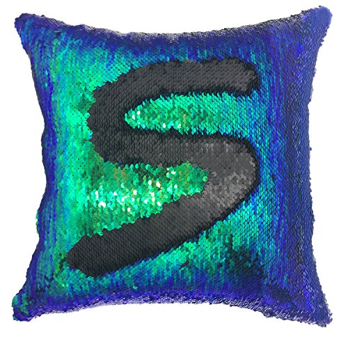 YOUR SMILE Mermaid Throw Pillow Cover - Reversible Sequins, 16"x16", Green/Black