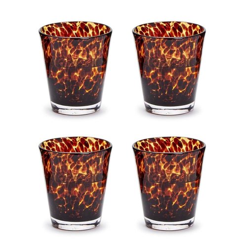 Two's Company Set of 4 Tortoise Print Double Old Fashion Glass (16 oz, Hand wash only) - Glass