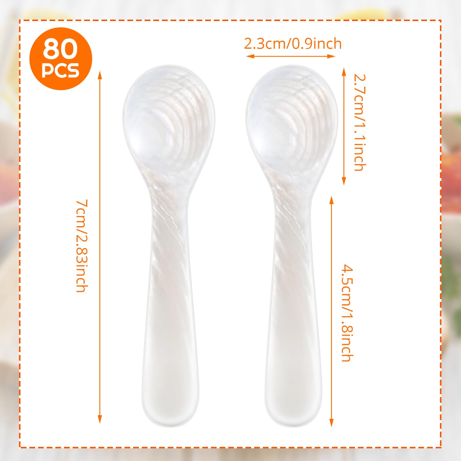 Patelai 80 Pieces Set of Caviar Spoons Mother of Pearl Spoons with Handcraft Round Handle for Caviar, Egg, Ice Cream, Coffee, Kitchen, Restaurant for Serving Caviars (7cm/2.75 Inch)