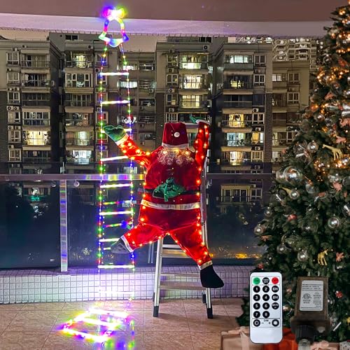 10ft LED Christmas Rope Ladder Light with 5.6ft Hanging Santa Indoor Outdoor Decor