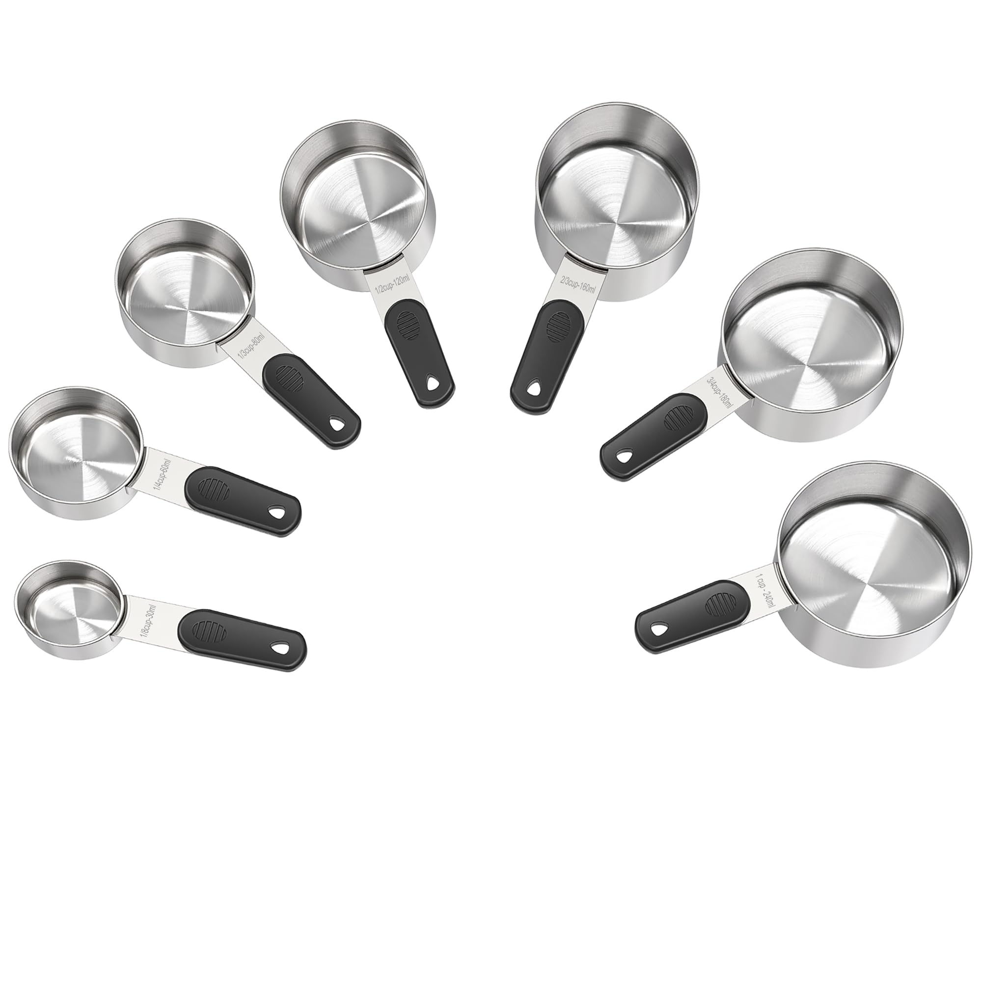 Magnetic Handles 7 Piece Stainless Steel Measuring Cups, Black, Kitchen Gadgets for Measure Liquid and Dry Ingredients, Cooking & Baking