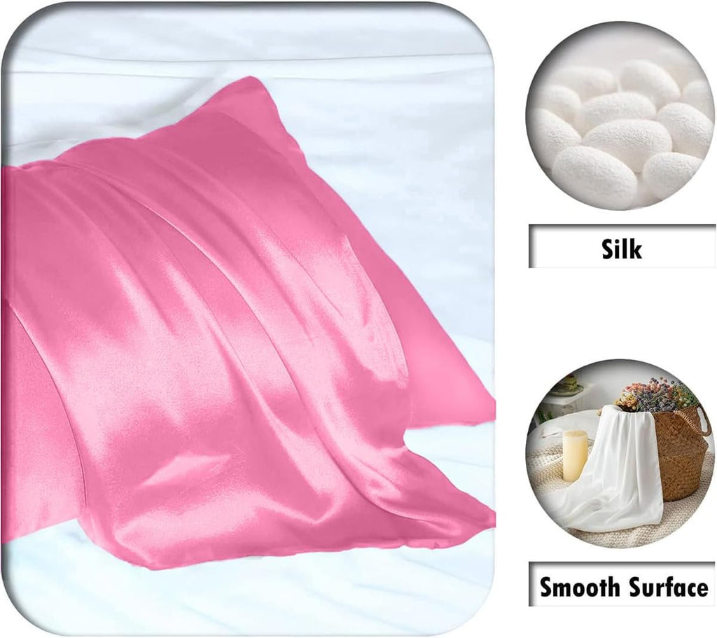Mulberry Silk Pillow Cases - Ultra Smooth & Breathable Cooling Satin | Standard Size 20x26 Inches (Berry Red)