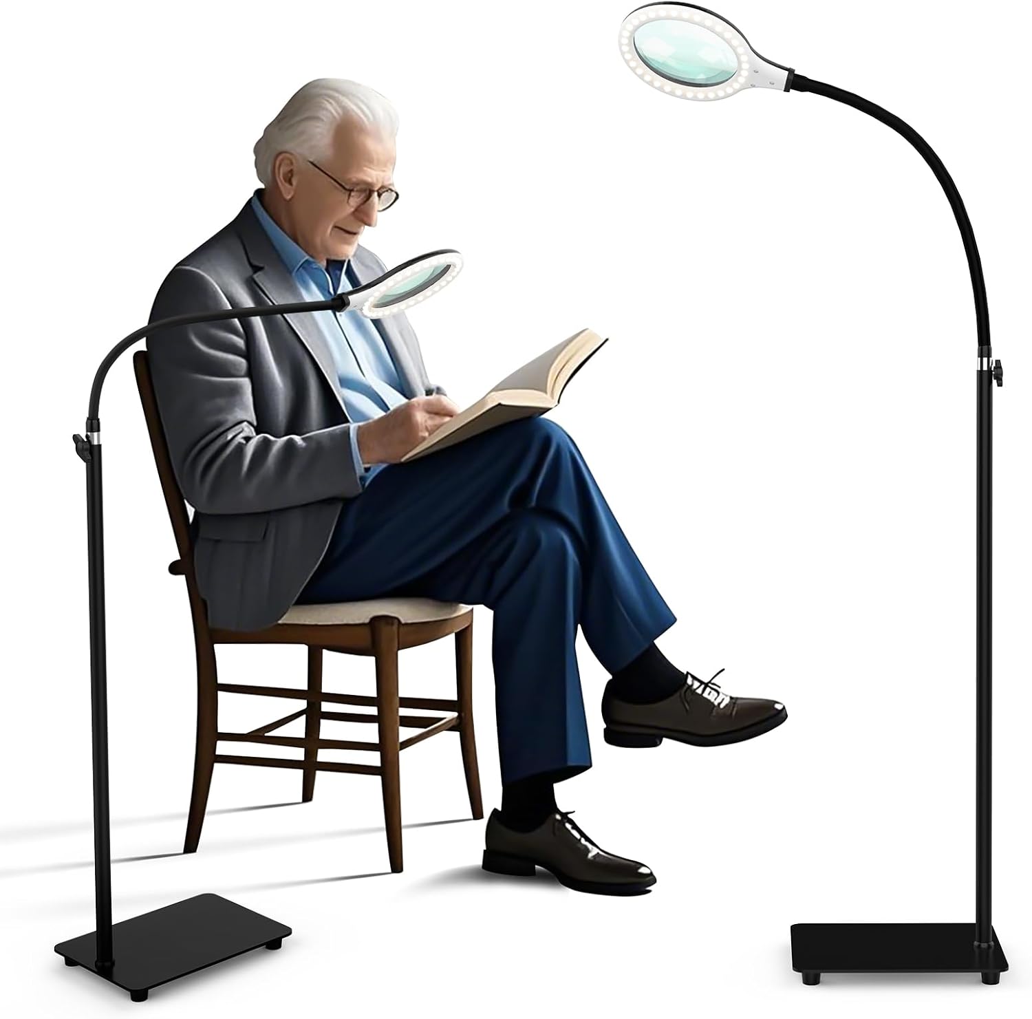 Magnifying Glass with Light - Hands-Free Flexible Gooseneck Lamp for Reading & Crafting